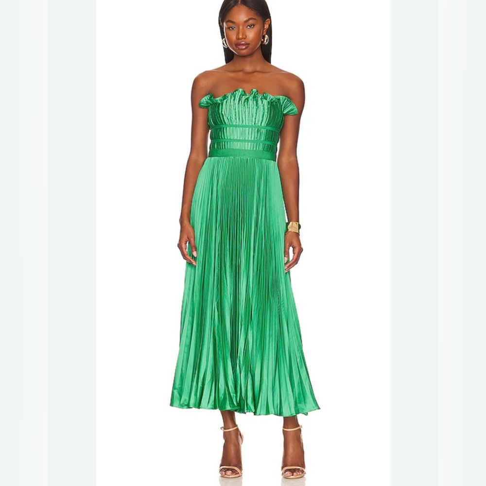Revolve AMUR Giada Pleated Dress In Green Grass Size 4